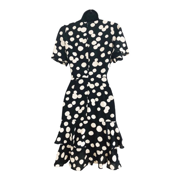 Nicole miller studio black oversize polka dot flutter hem flirty dress size 2 - Picture 7 of 16